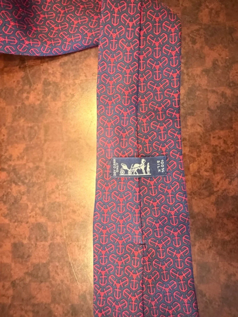 Hermes Paris 7128 FA Anchor Chain Silk Tie - Burgundy/Red